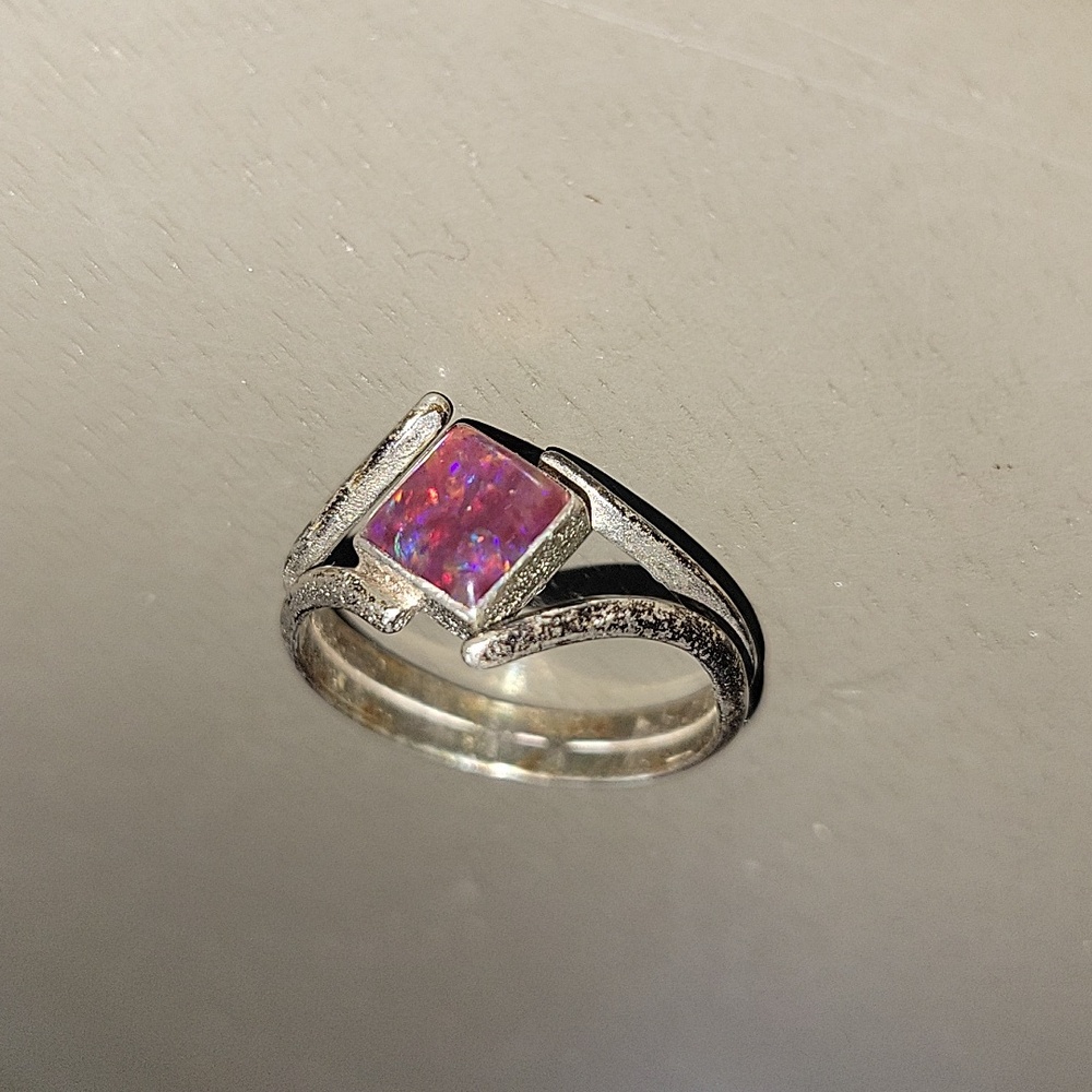 Ted Ott Sterling Silver & Red Pink Speckle Jewel Ring Mid Century Modern Vintage - Picture 17 of 17